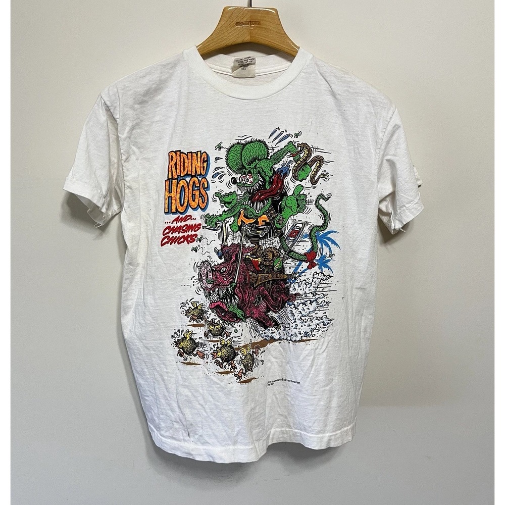 Vtg Rat Fink Ed Roth T-Shirt Art Motorcycle Riding Hogs Car Shirt Hot Rod Size L